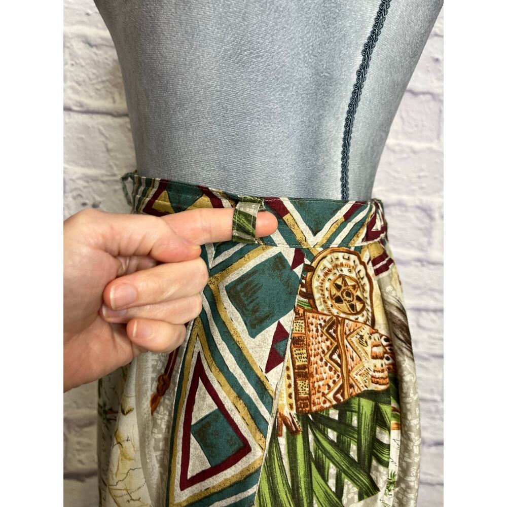90's Sharon Young Tropical Print Boho Faux Wrap Skirt w/ Pocketwatch Design - Picture 10 of 10